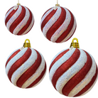 Red & White Swirl Christmas Baubles Luxury Casa