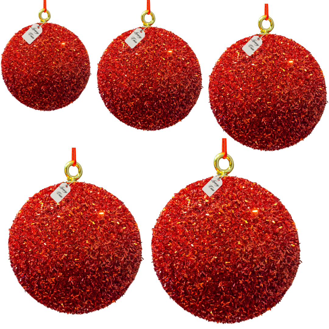 Red Glitter Christmas Baubles Luxury Casa