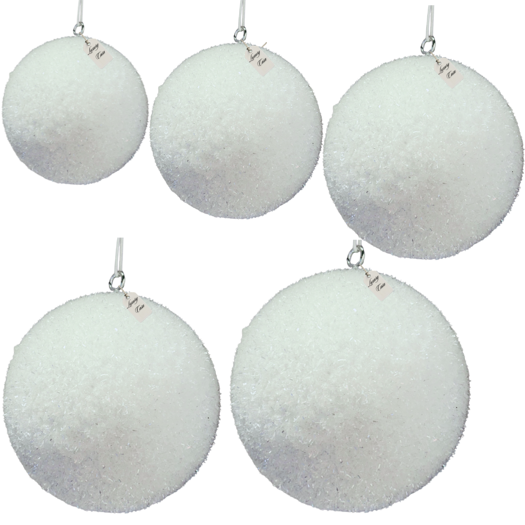 White Glitter Christmas Baubles Luxury Casa