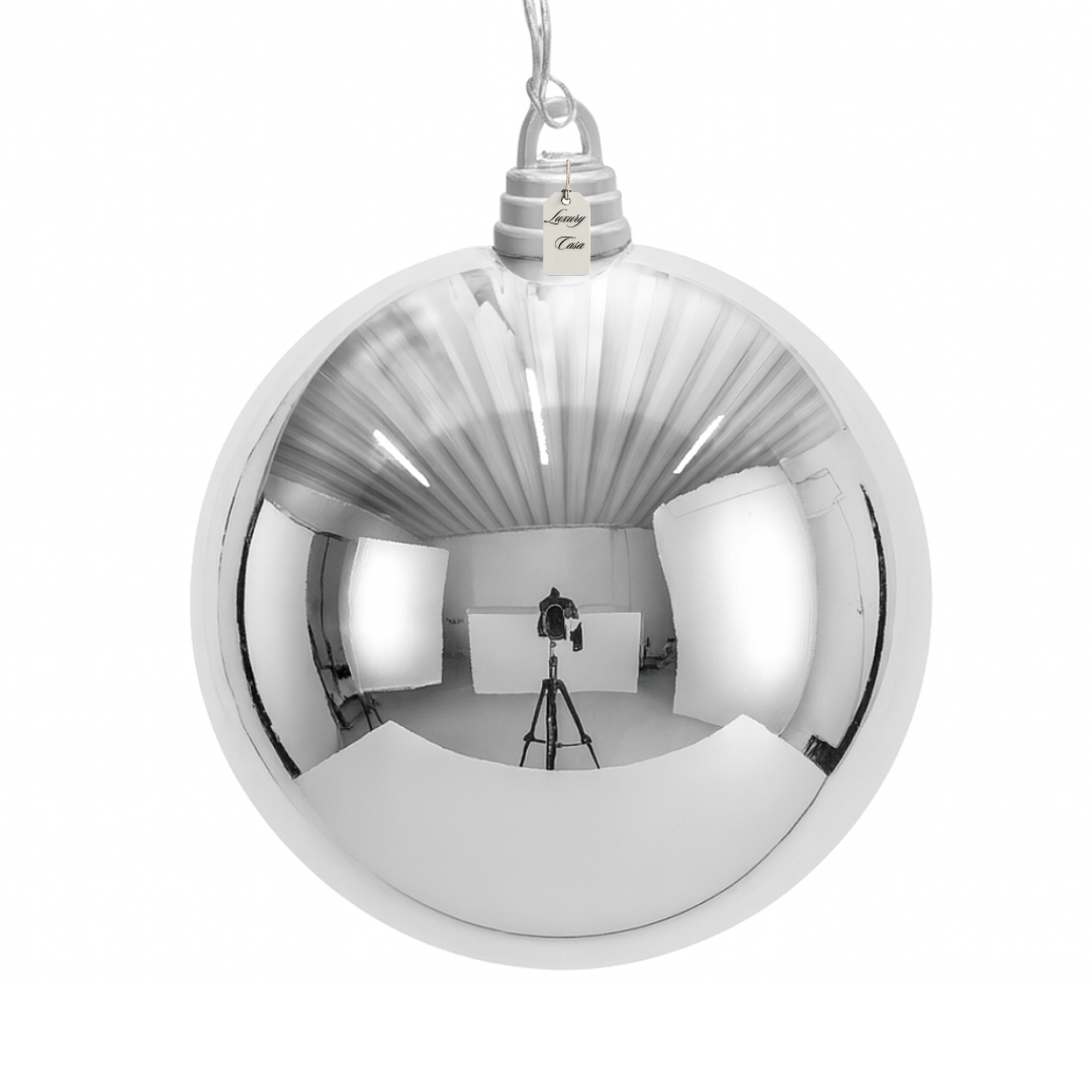 Silver Christmas Bauble Ornament – 40 cm (Glossy Shatterproof Extra-Large Decoration) Luxury Casa