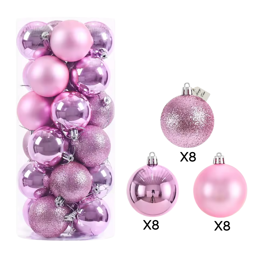 Christmas Baubles Ornaments Set – 24 pcs (8 cm, Glitter, Glossy & Matte Christmas Tree Decorations) Luxury Casa