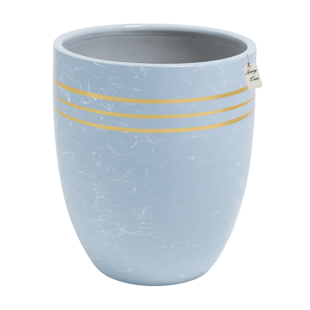 Marble Finish Planter with Gold Accents – Modern Decorative Pot - Large Luxury Casa