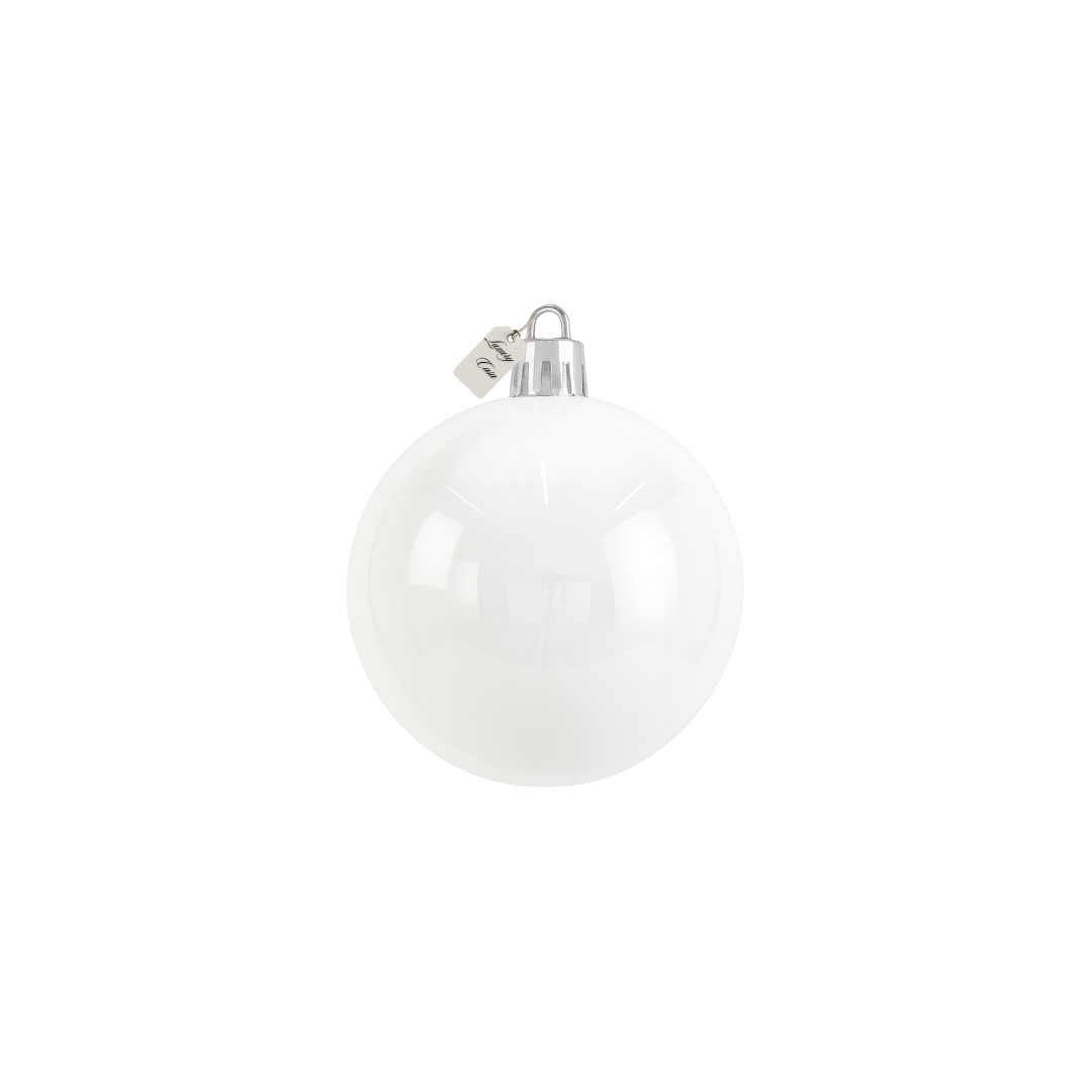 White Christmas Bauble Ornament – 12 cm (Glossy Shatterproof Decoration) Luxury Casa