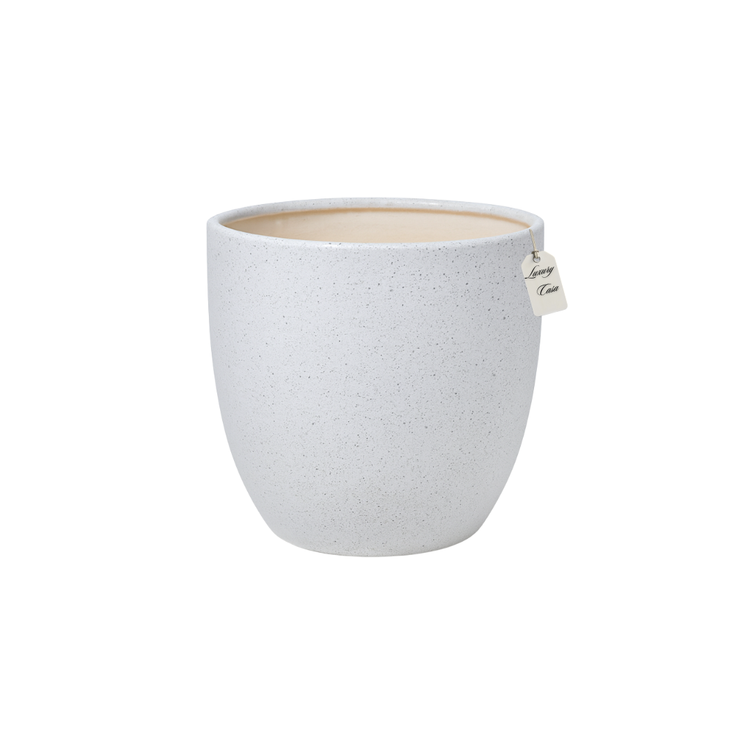 Speckled Stone Round Planter – Modern Decorative Pot - Small Luxury Casa