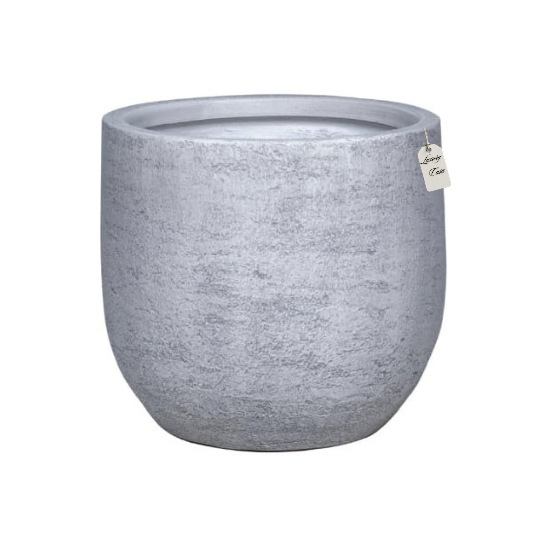 Stone Finish Round Planter – Modern Decorative Pot - Medium Luxury Casa
