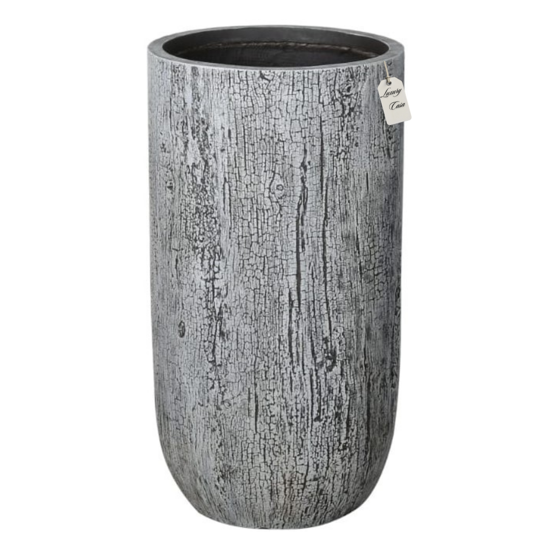 Tall Wood Grain Textured Planter – Modern Decorative Pot - Large Luxury Casa