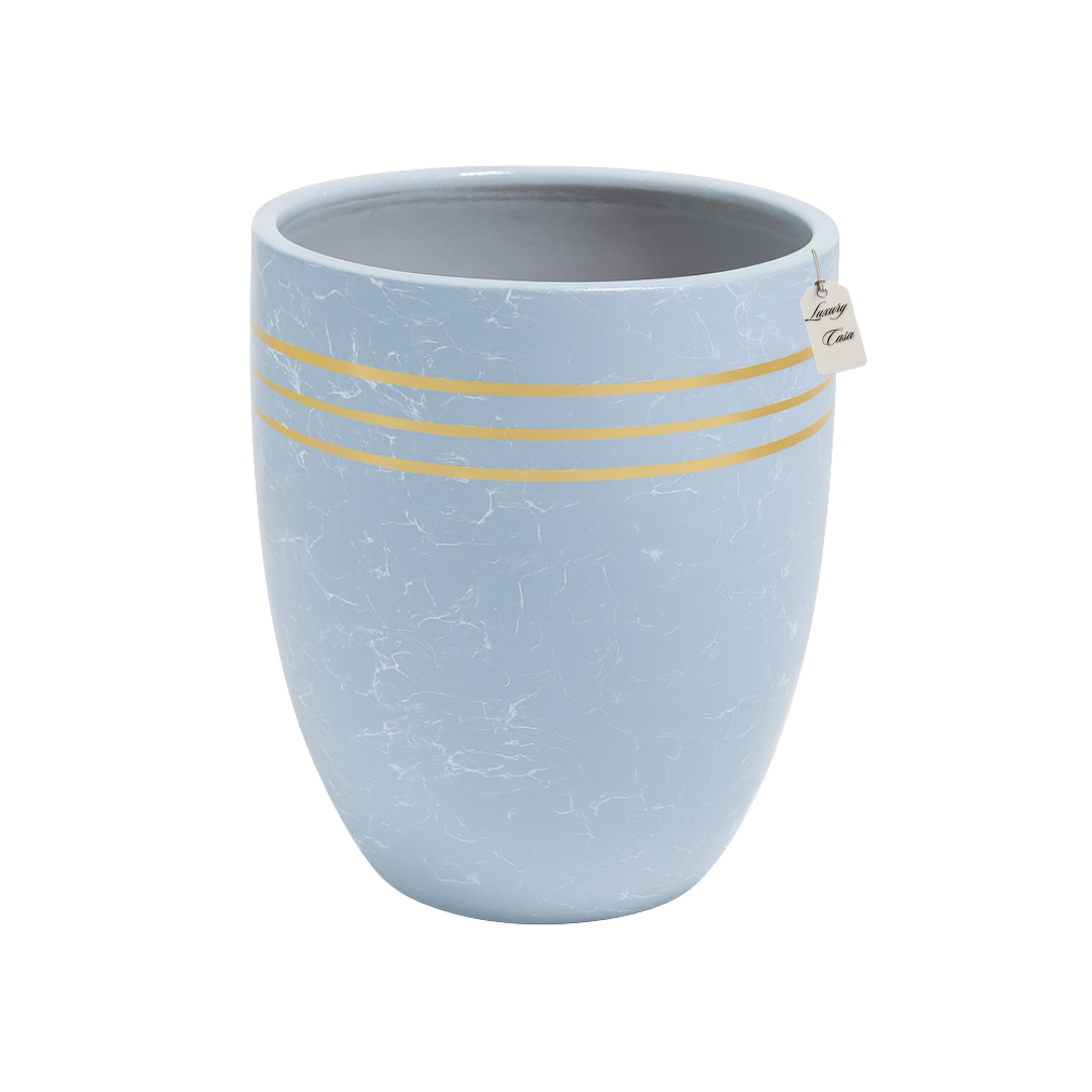 Marble Finish Planter with Gold Accents – Modern Decorative Pot - Medium Luxury Casa
