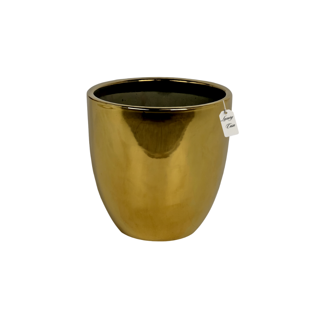 Metallic Gold Finish Planter – Modern Decorative Pot - Small Luxury Casa
