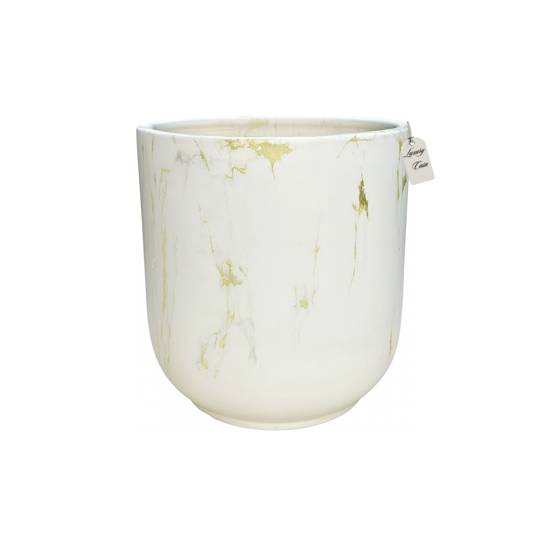 Marble Effect Planter with Gold Veins – Modern Decorative Pot - Small Luxury Casa