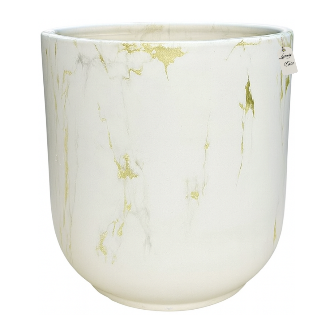 Marble Effect Planter with Gold Veins – Modern Decorative Pot - Large Luxury Casa