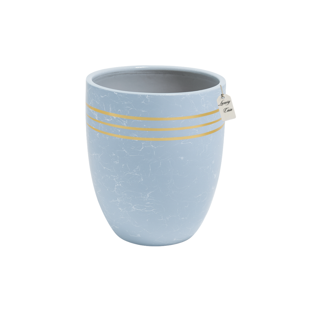 Marble Finish Planter with Gold Accents – Modern Decorative Pot - Small Luxury Casa