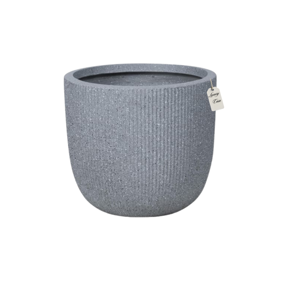 Vertical Ribbed Stone Planter – Modern Decorative Pot - Small Luxury Casa