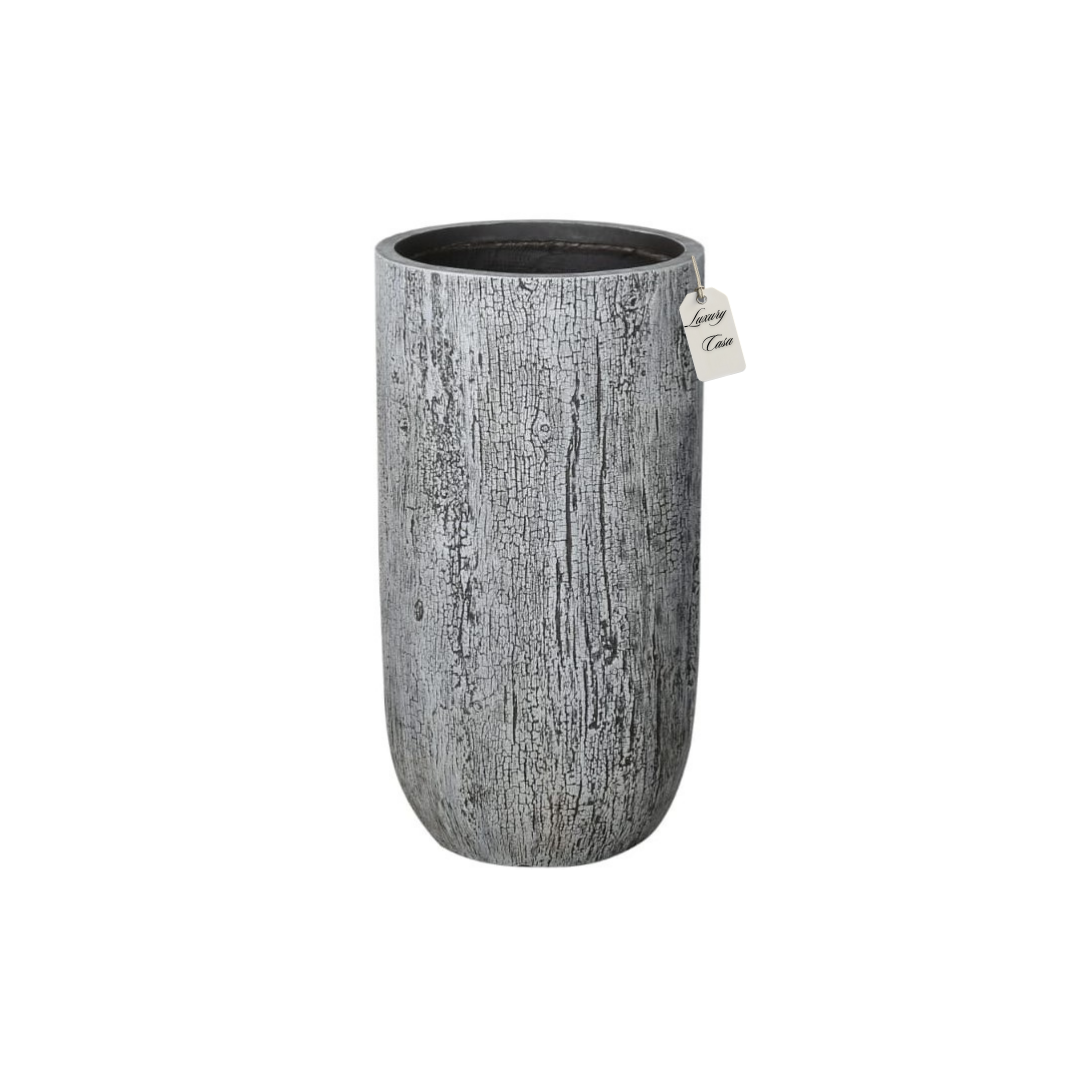 Tall Wood Grain Textured Planter – Modern Decorative Pot - Small Luxury Casa