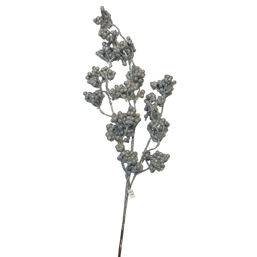 Christmas Silver Glitter Berry Stem Decoration Luxury Casa