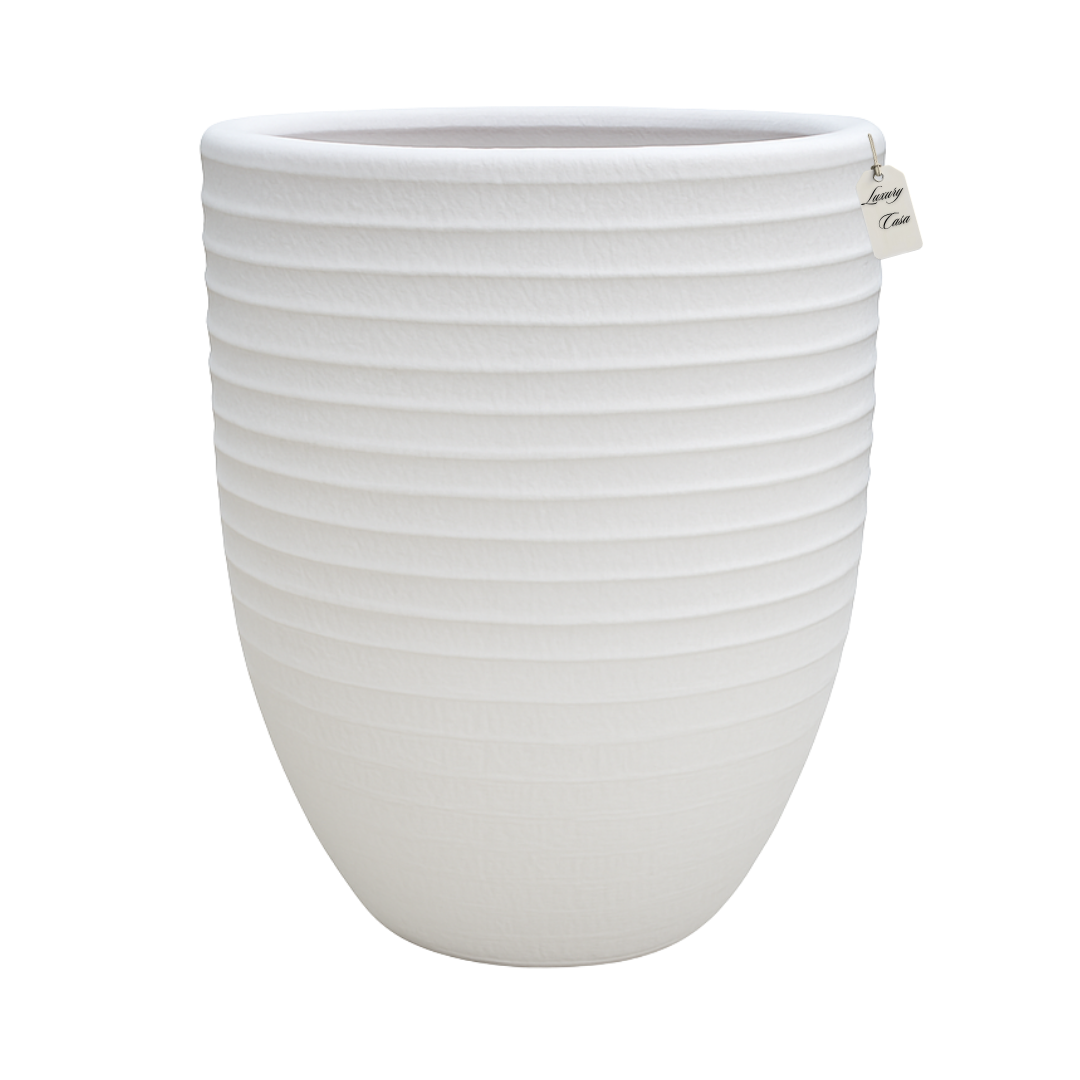 Textured Ribbed Round Planter – Modern Decorative Pot - Large Luxury Casa