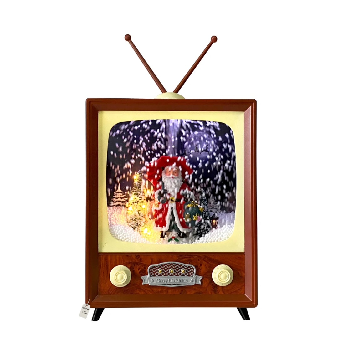 Retro Christmas TV Decoration with Santa & Snowfall Luxury Casa