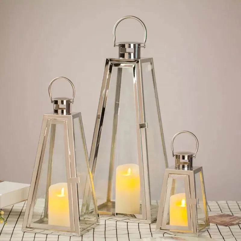 silver color pyramid style lantren Luxury Casa