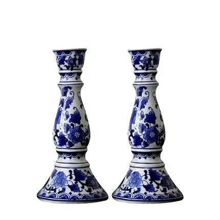 Set of 3 anttique blue & white candle holder Luxury Casa