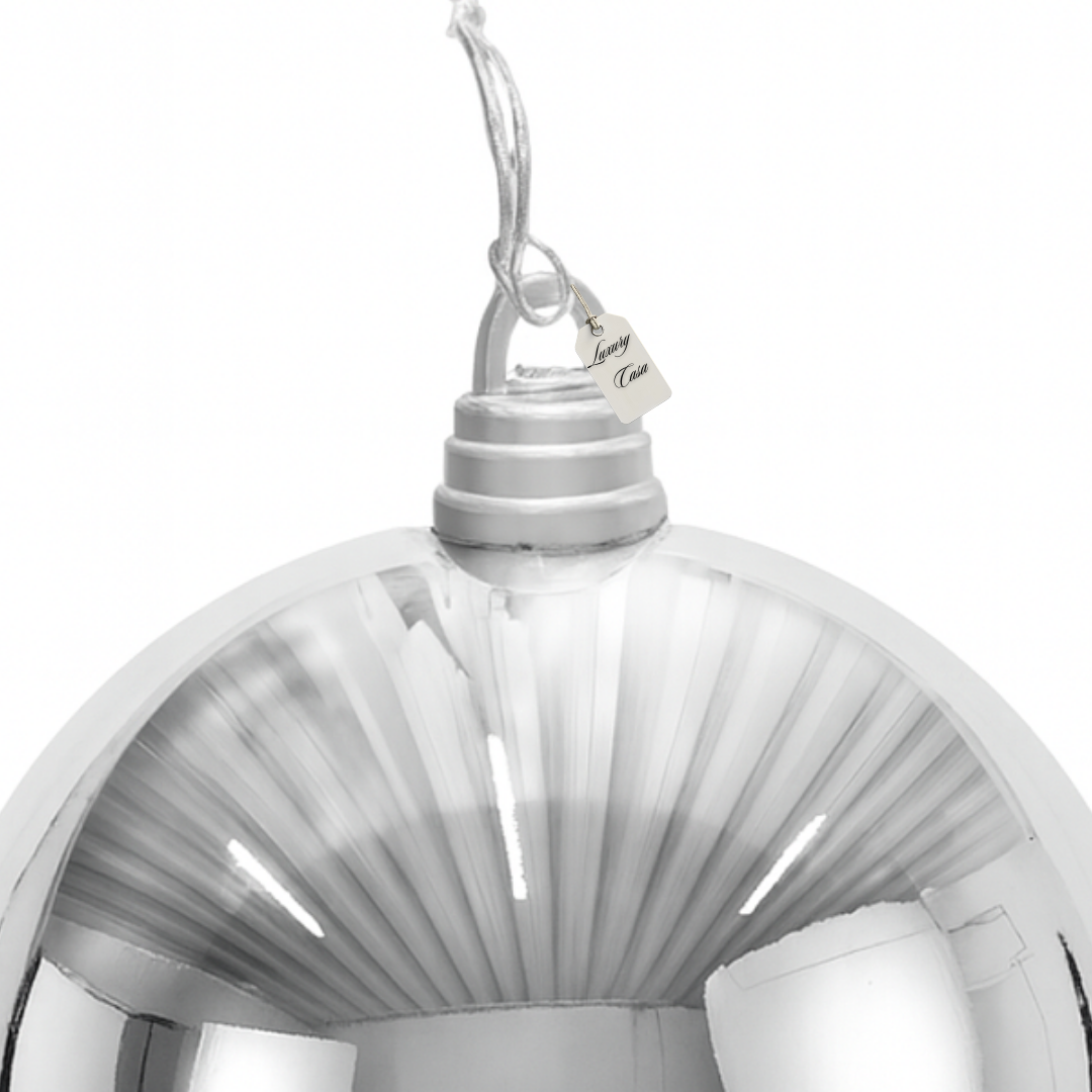Silver Christmas Bauble Ornament – 40 cm (Glossy Shatterproof Extra-Large Decoration) Luxury Casa