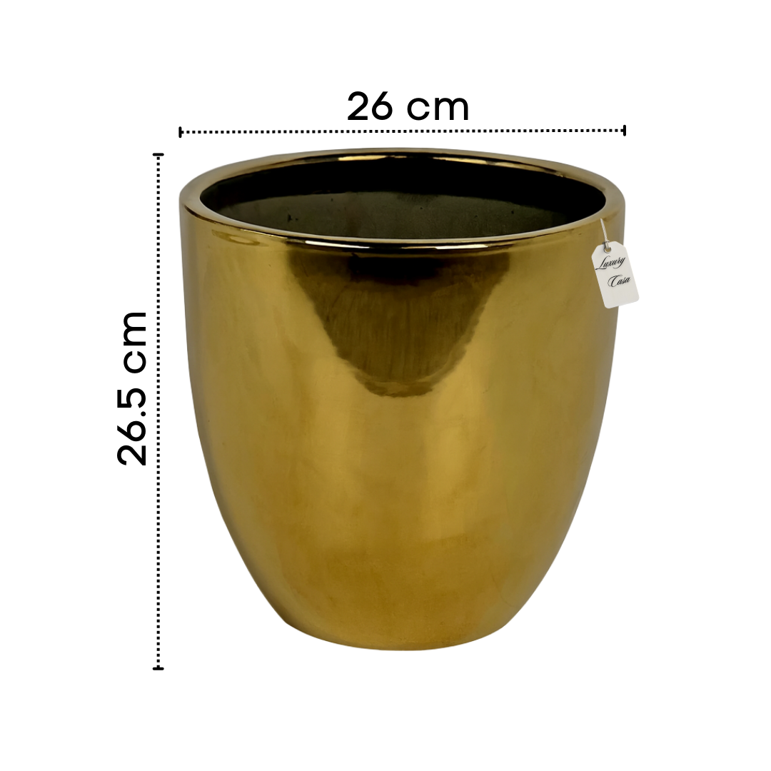 Metallic Gold Finish Planter – Modern Decorative Pot - Medium Luxury Casa