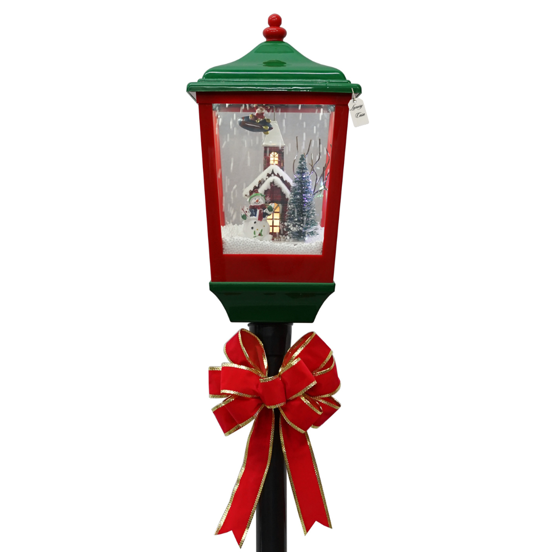 Christmas Musical Green & Black Lamp Post with Snowfall Luxury Casa