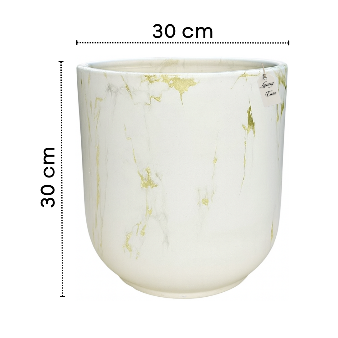 Marble Effect Planter with Gold Veins – Modern Decorative Pot - Large Luxury Casa