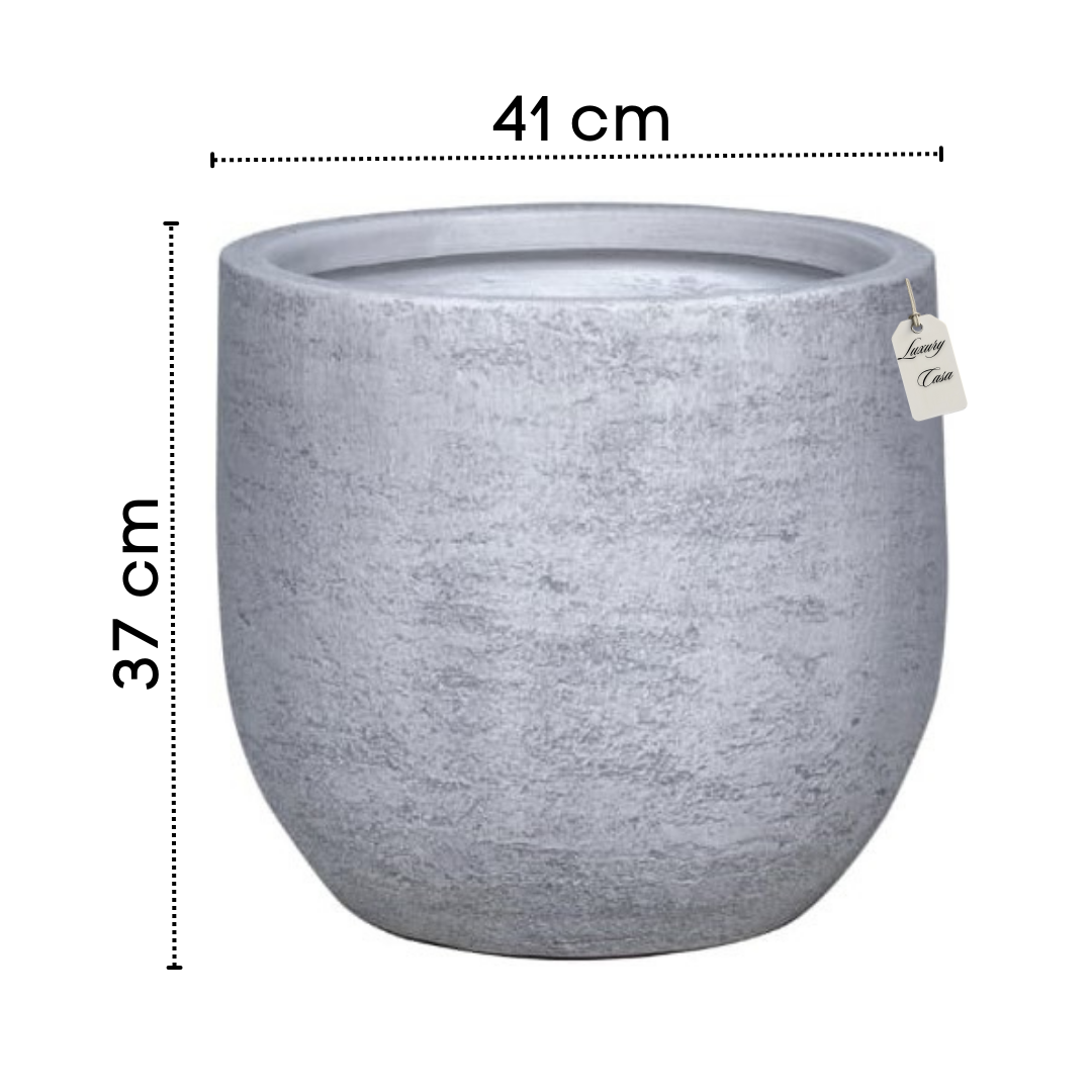 Stone Finish Round Planter – Modern Decorative Pot - Medium Luxury Casa
