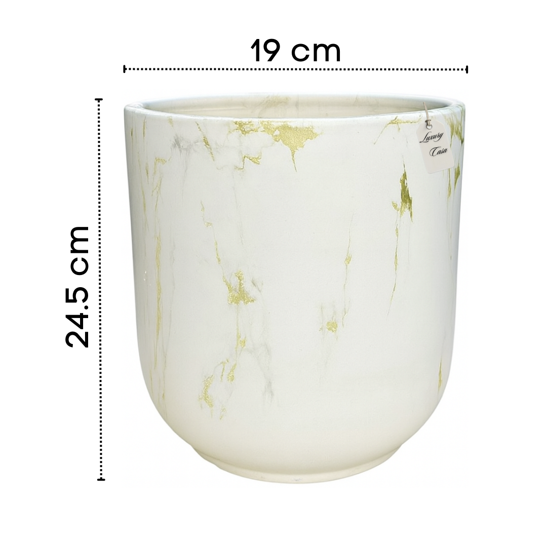 Marble Effect Planter with Gold Veins – Modern Decorative Pot - Small Luxury Casa
