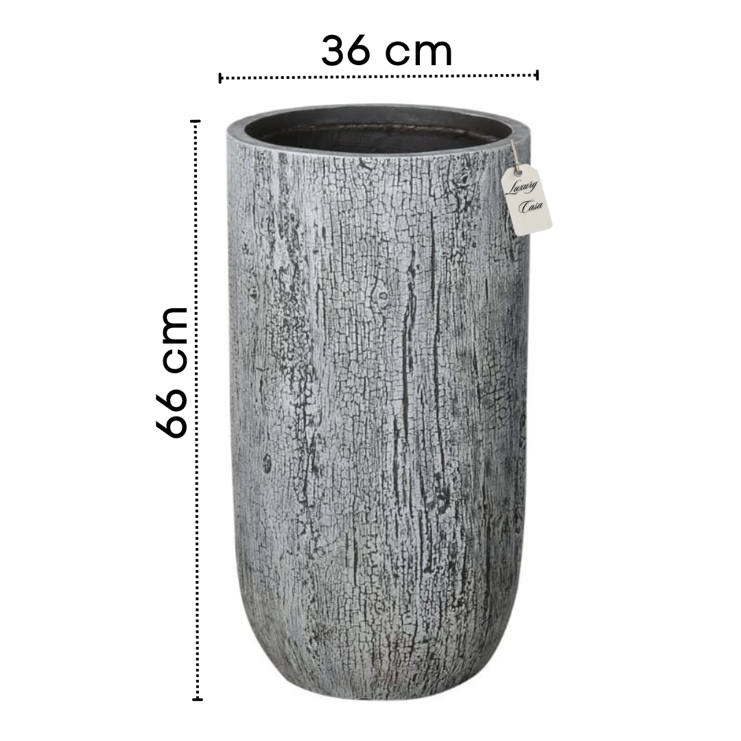 Tall Wood Grain Textured Planter – Modern Decorative Pot - Medium Luxury Casa