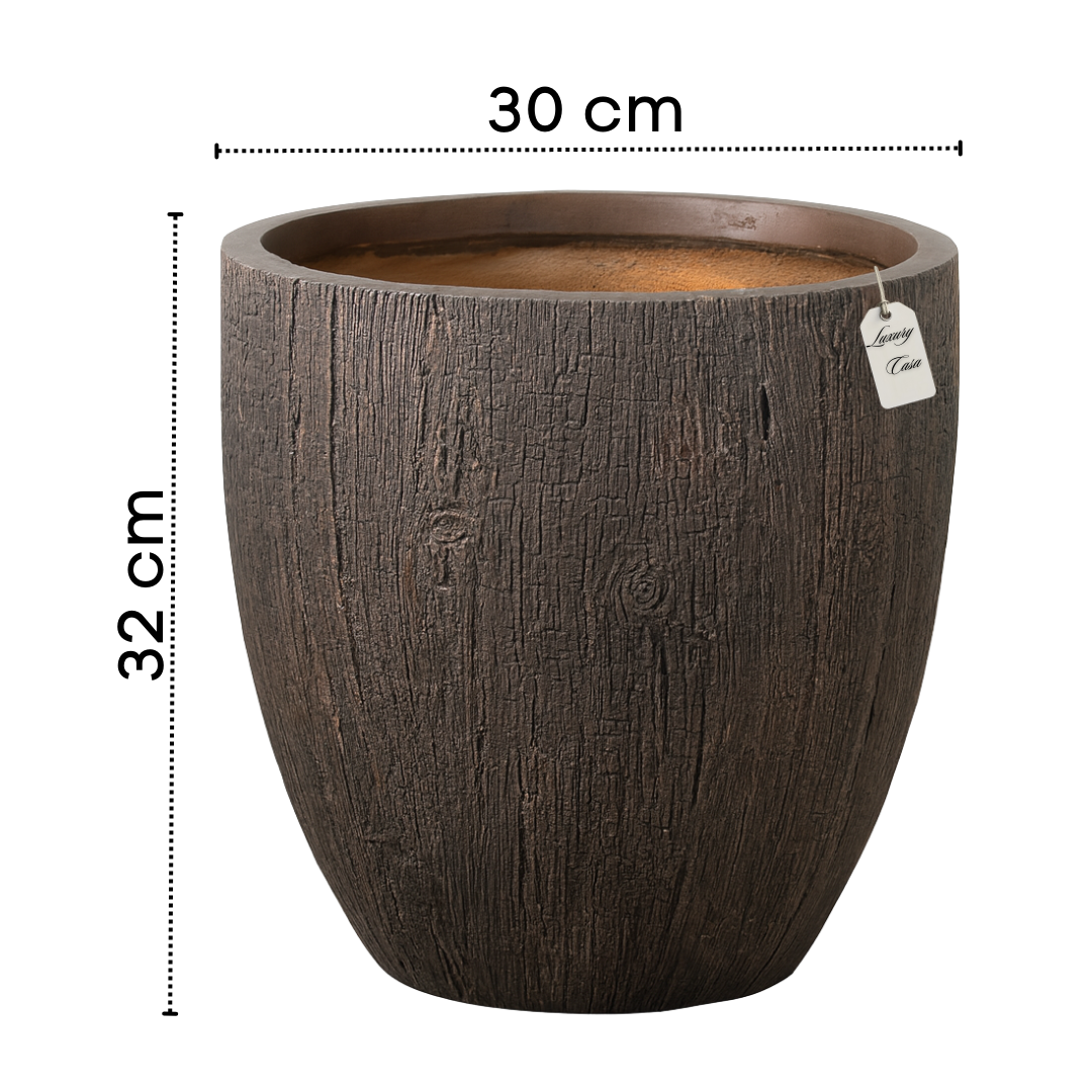 Wood Grain Textured Planter – Modern Decorative Pot - Small Luxury Casa