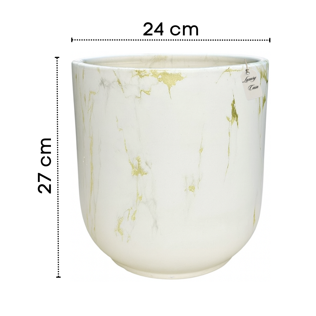 Marble Effect Planter with Gold Veins – Modern Decorative Pot - Medium Luxury Casa