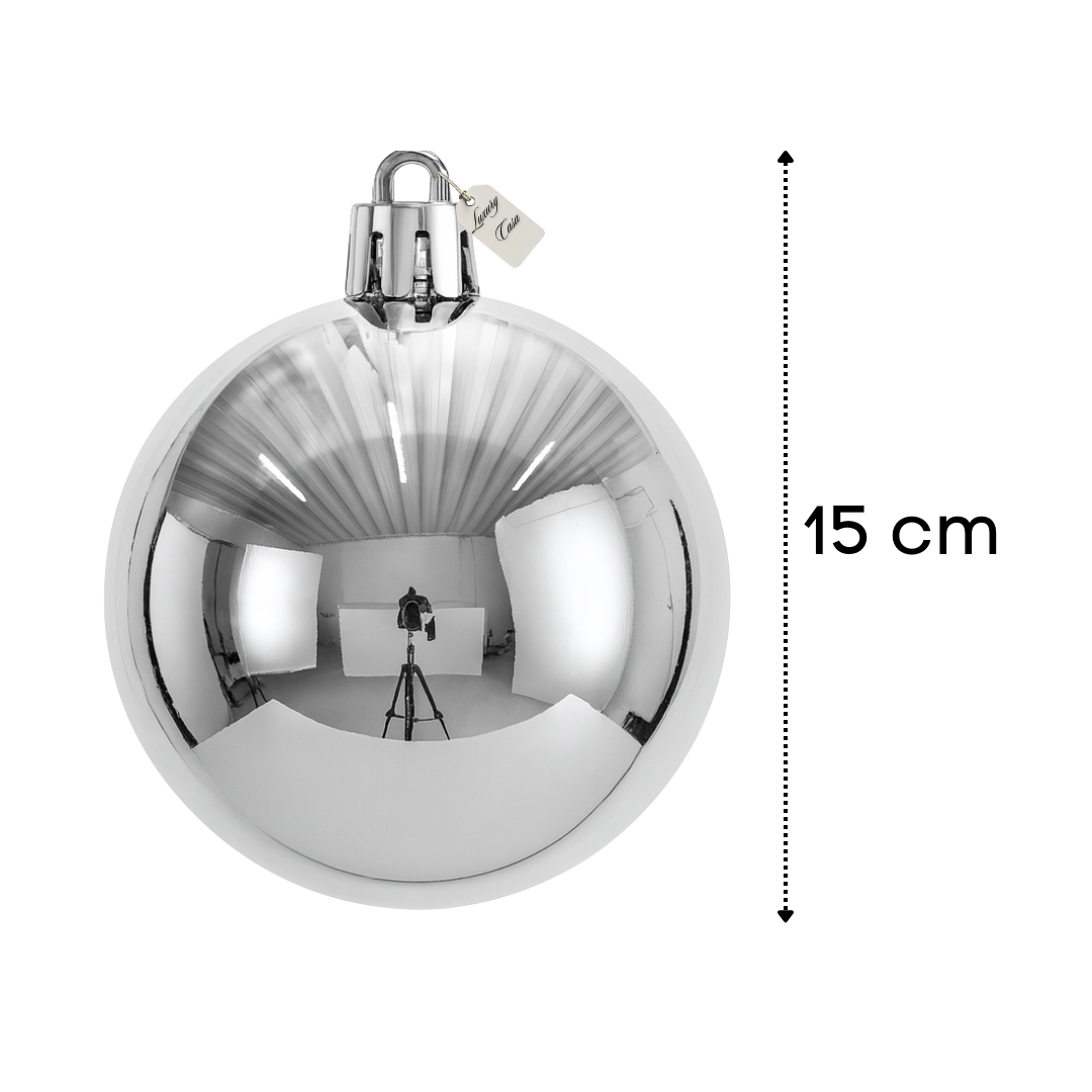Silver Christmas Bauble Ornament – 15 cm (Glossy Shatterproof Decoration) Luxury Casa