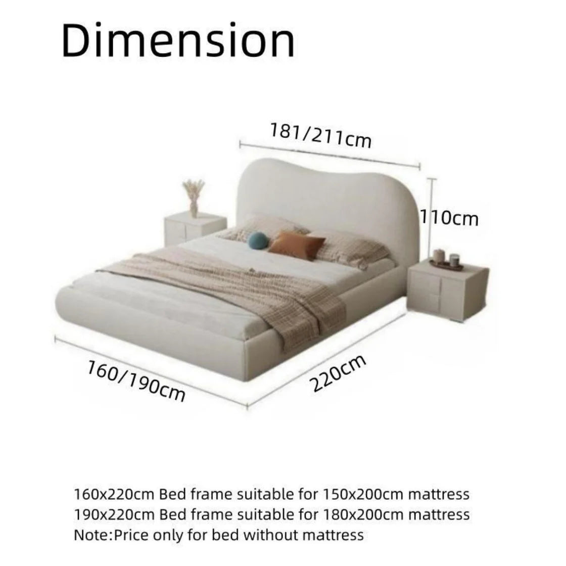 Light Luxury Fleece Fabric Wrap Bed Frame for Bedroom Without Mattress Luxury Casa