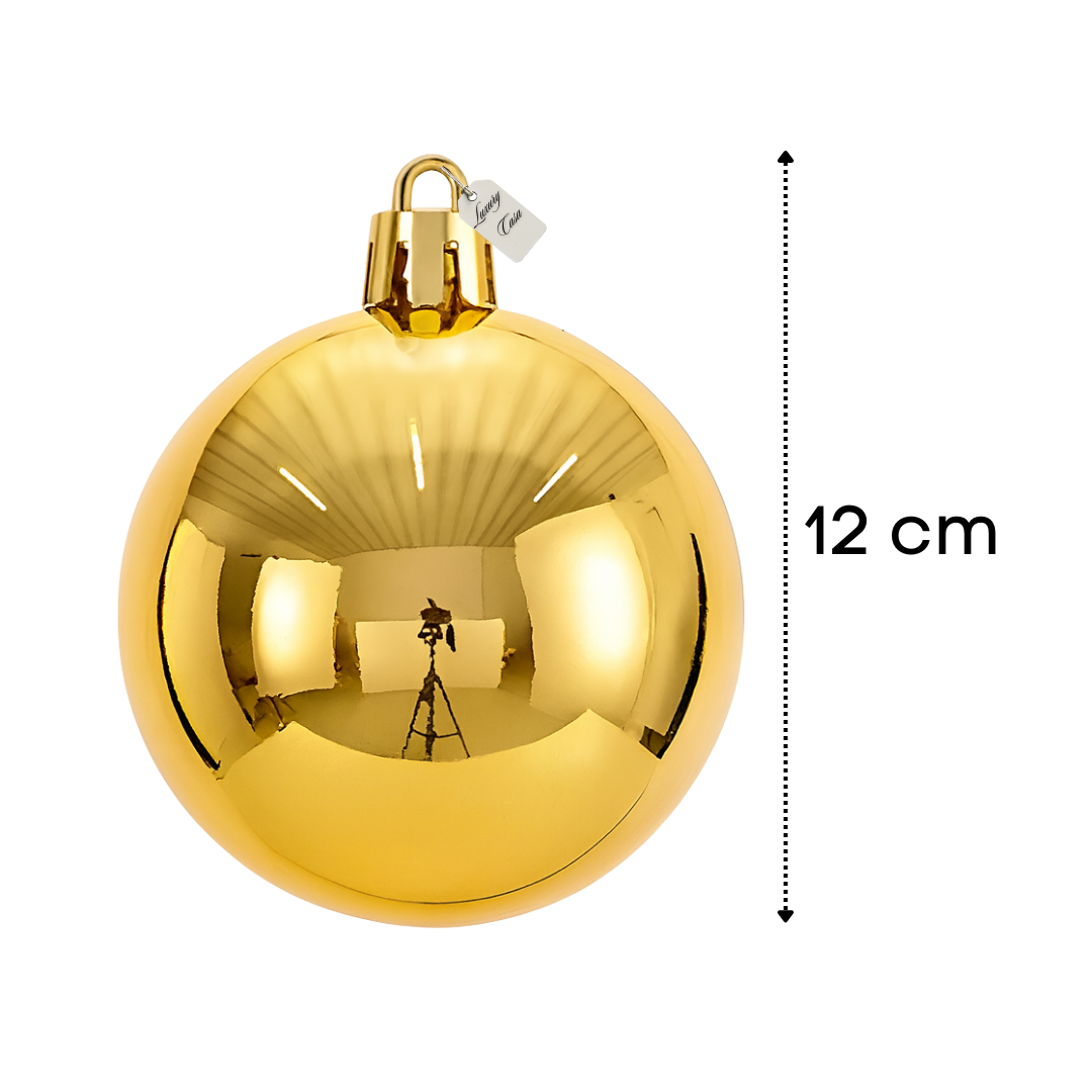Gold Christmas Bauble Ornament – 12 cm (Glossy Shatterproof Decoration) Luxury Casa