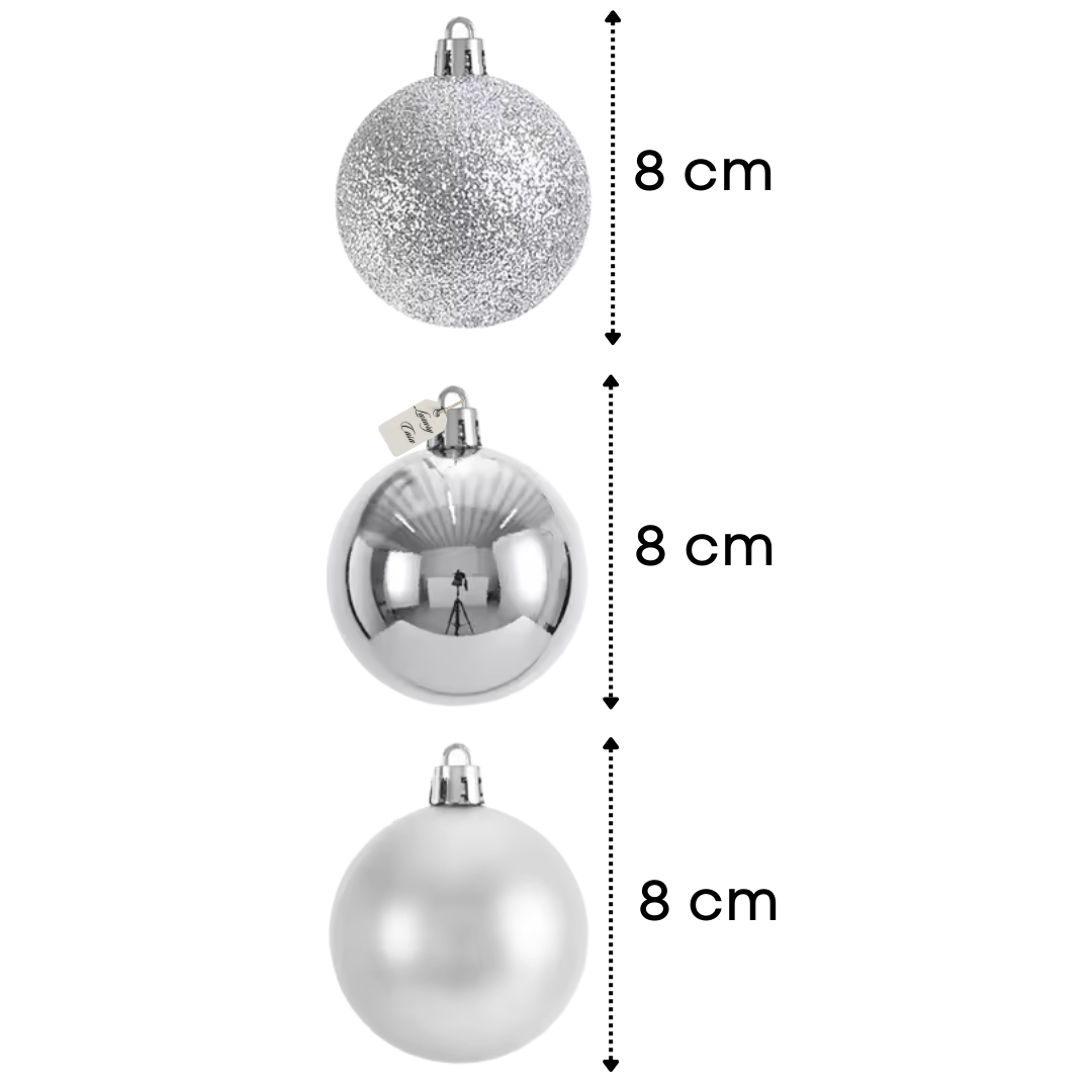 Christmas Baubles Ornaments Set – 24 pcs (8 cm, Glitter, Glossy & Matte Christmas Tree Decorations) Luxury Casa
