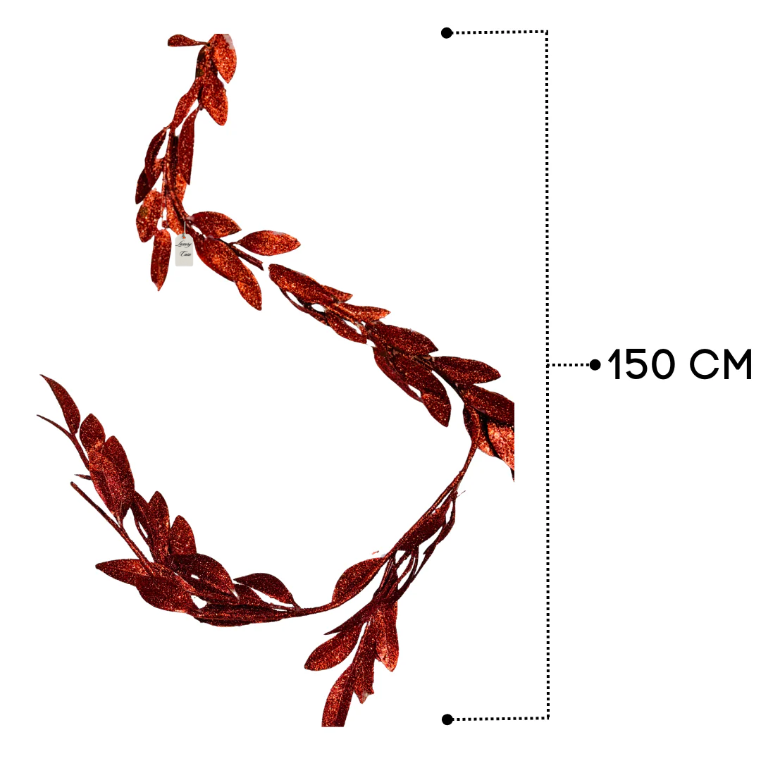 Christmas Red Glitter Leaf Garland Decoration Luxury Casa
