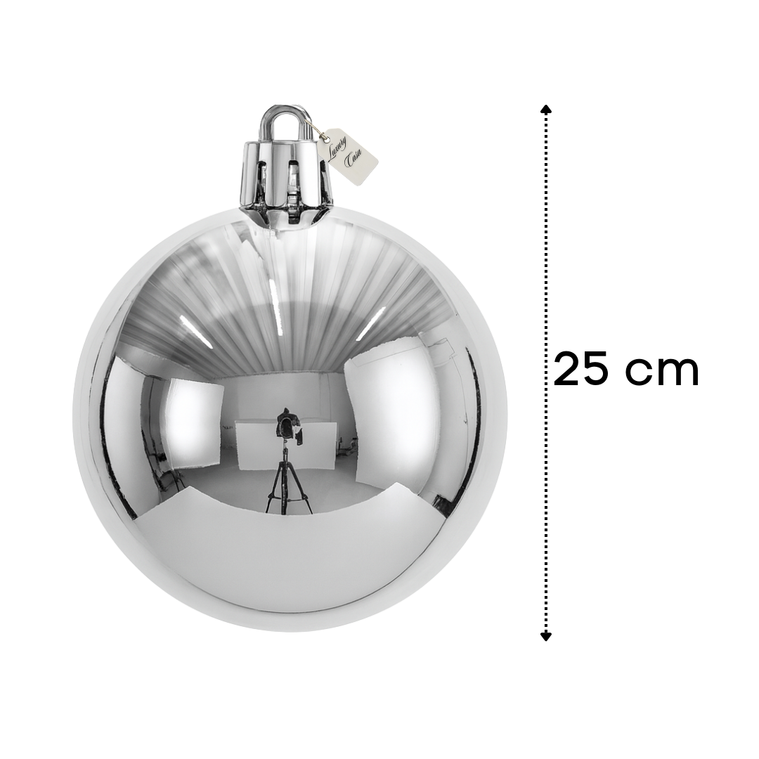 Silver Christmas Bauble Ornament – 25 cm (Glossy Shatterproof Decoration) Luxury Casa