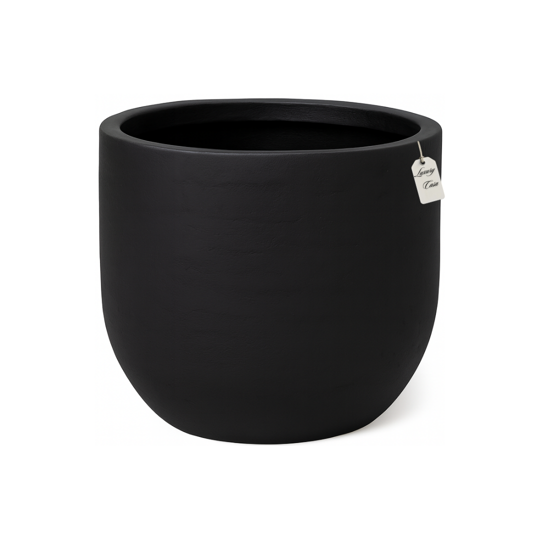 Stone Finish Round Planter – Modern Decorative Pot - Medium Luxury Casa