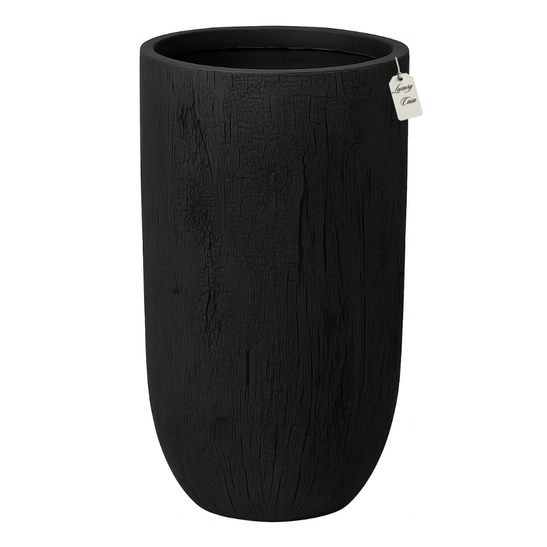 Tall Wood Grain Textured Planter – Modern Decorative Pot - Large Luxury Casa