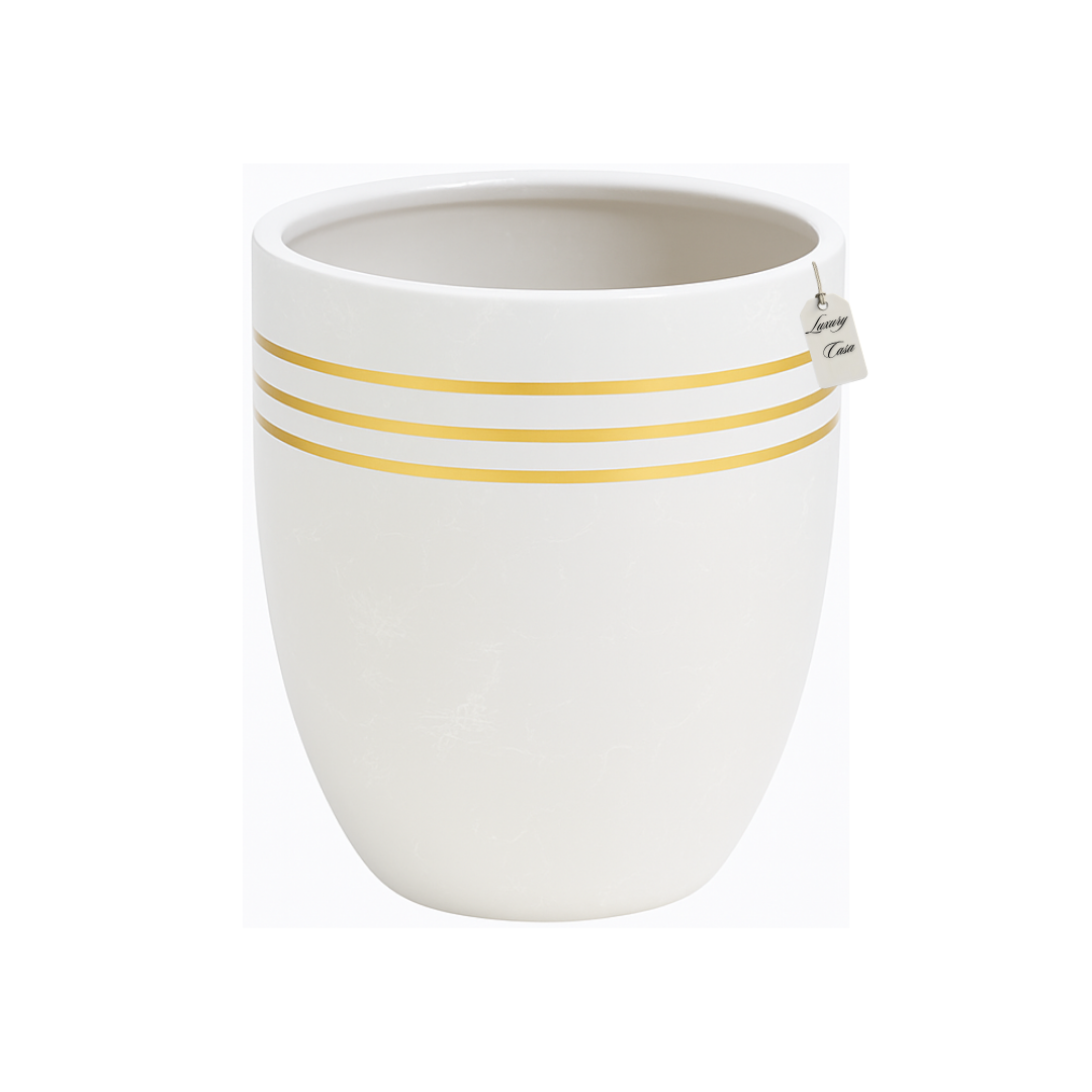 Marble Finish Planter with Gold Accents – Modern Decorative Pot - Medium Luxury Casa
