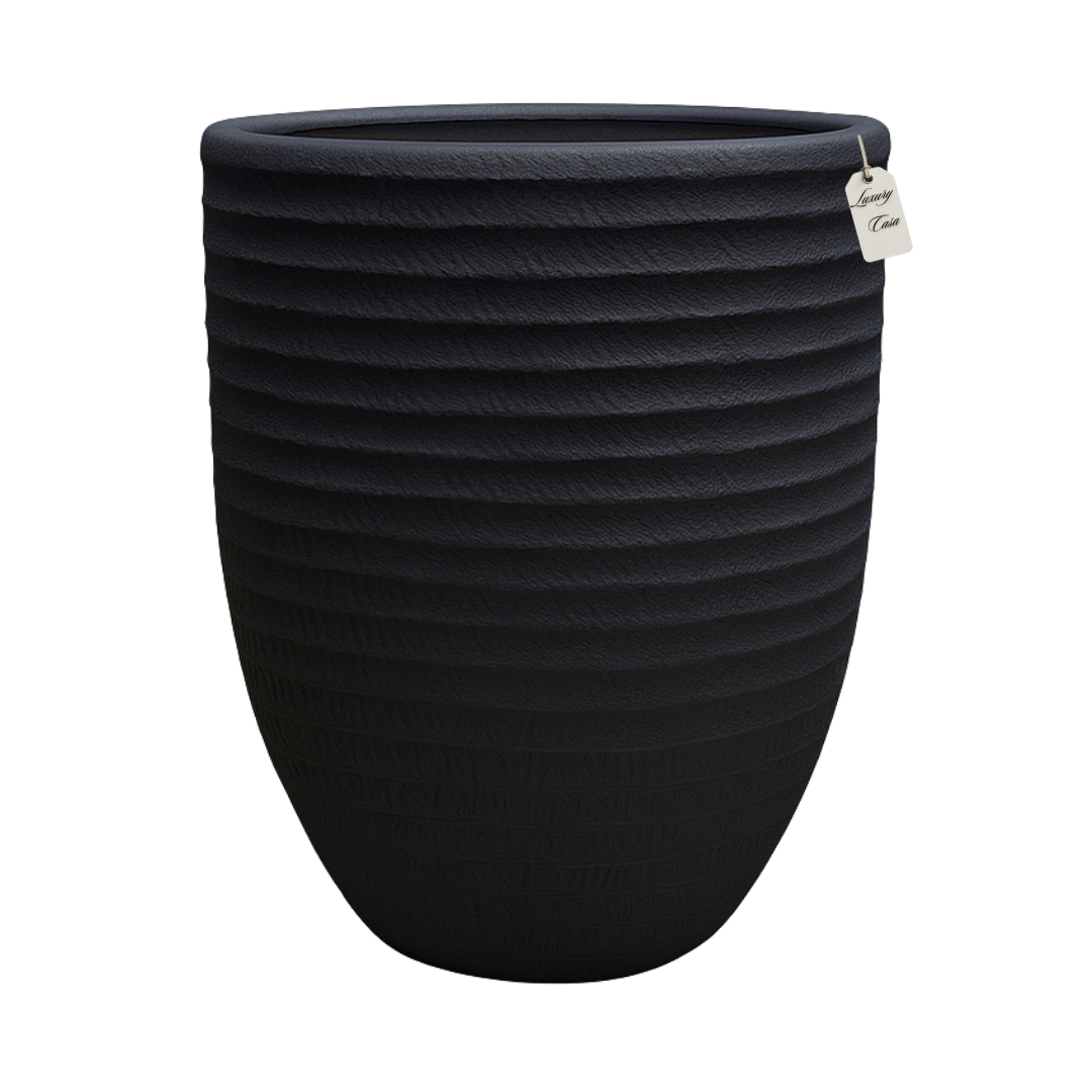 Textured Ribbed Round Planter – Modern Decorative Pot - Large Luxury Casa