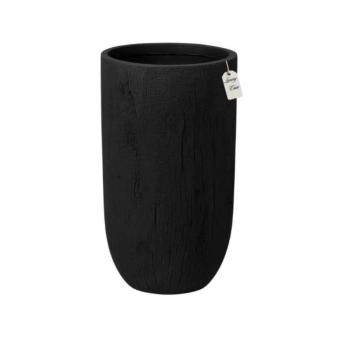 Tall Wood Grain Textured Planter – Modern Decorative Pot - Medium Luxury Casa