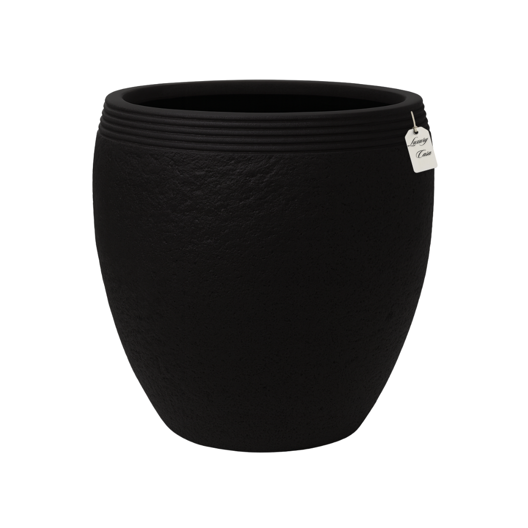 Textured Stone Ribbed Planter – Modern Decorative Pot - Medium Luxury Casa