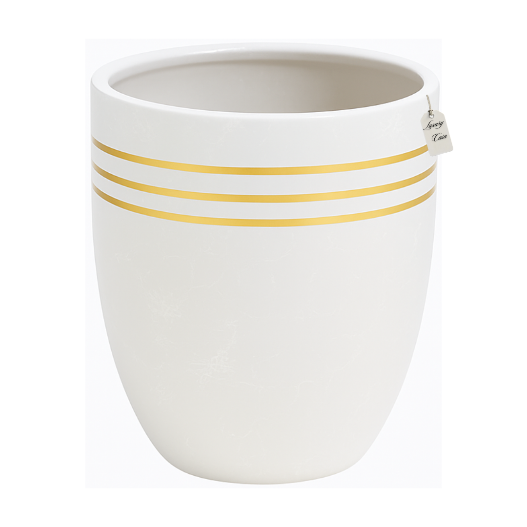 Marble Finish Planter with Gold Accents – Modern Decorative Pot - Large Luxury Casa