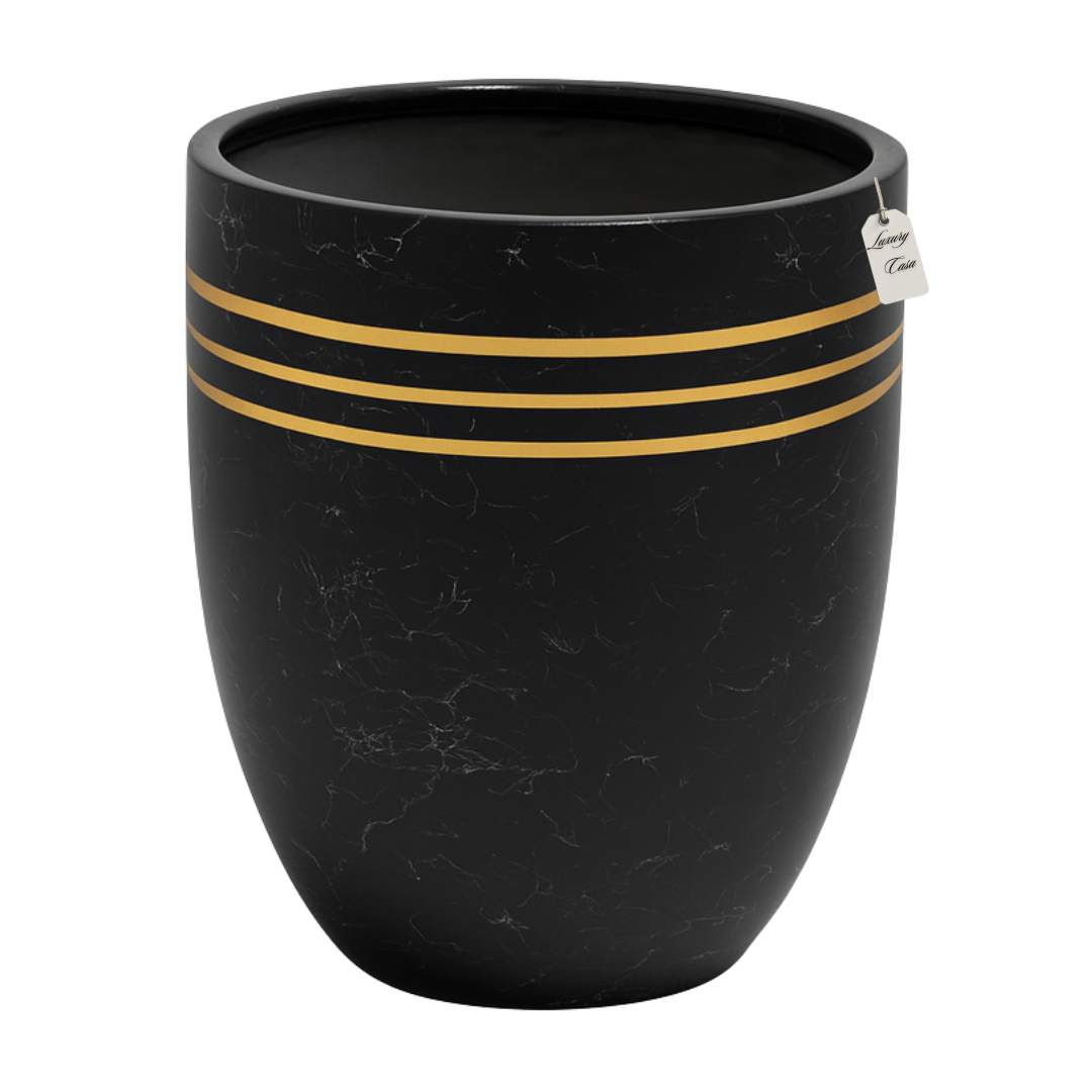 Marble Finish Planter with Gold Accents – Modern Decorative Pot - Large Luxury Casa