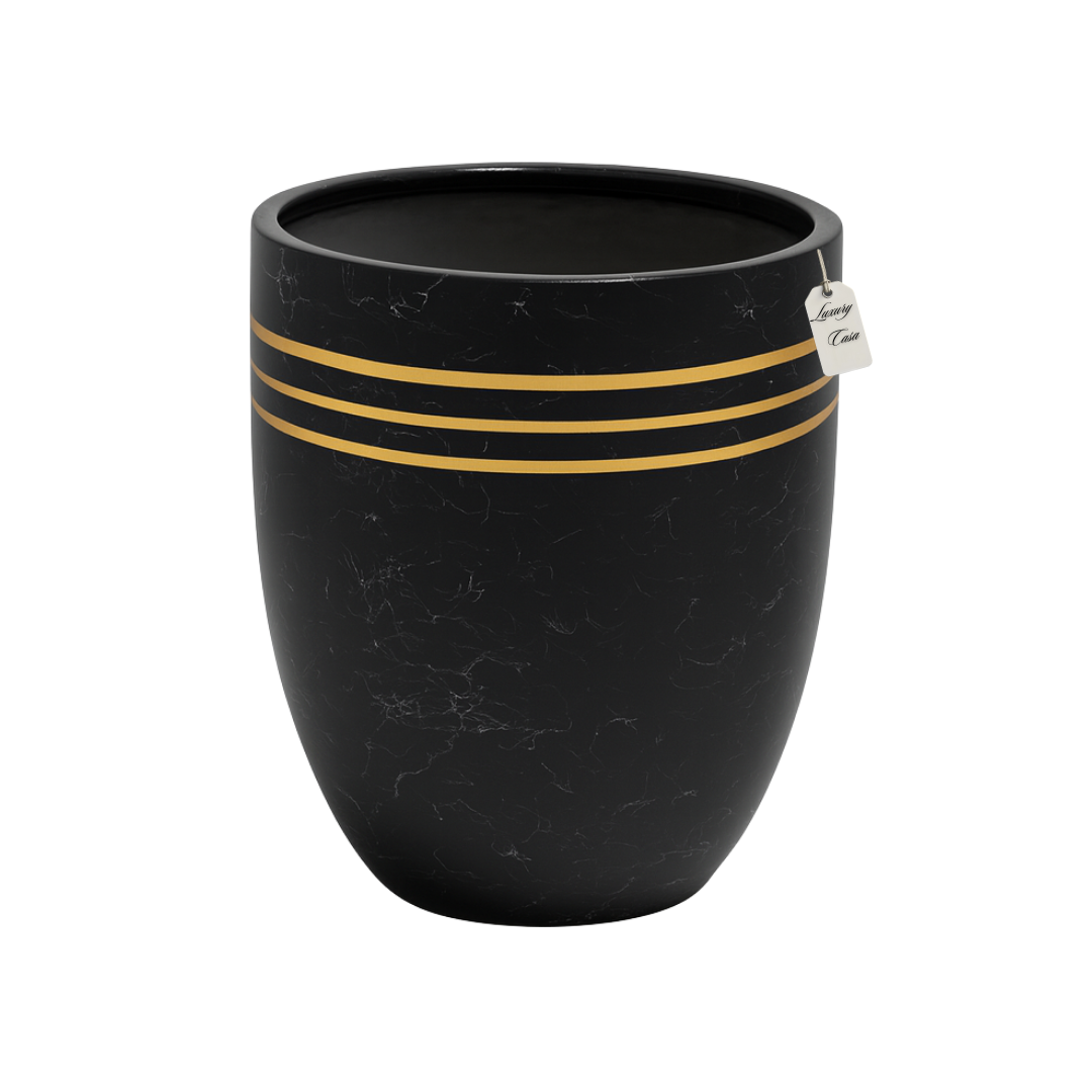 Marble Finish Planter with Gold Accents – Modern Decorative Pot - Medium Luxury Casa