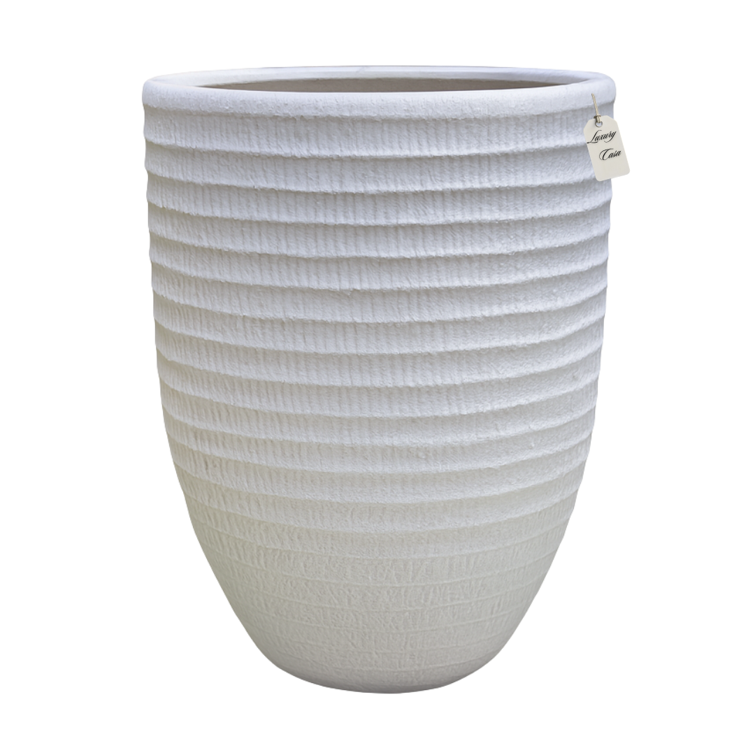 Textured Ribbed Round Planter – Modern Decorative Pot - Large Luxury Casa