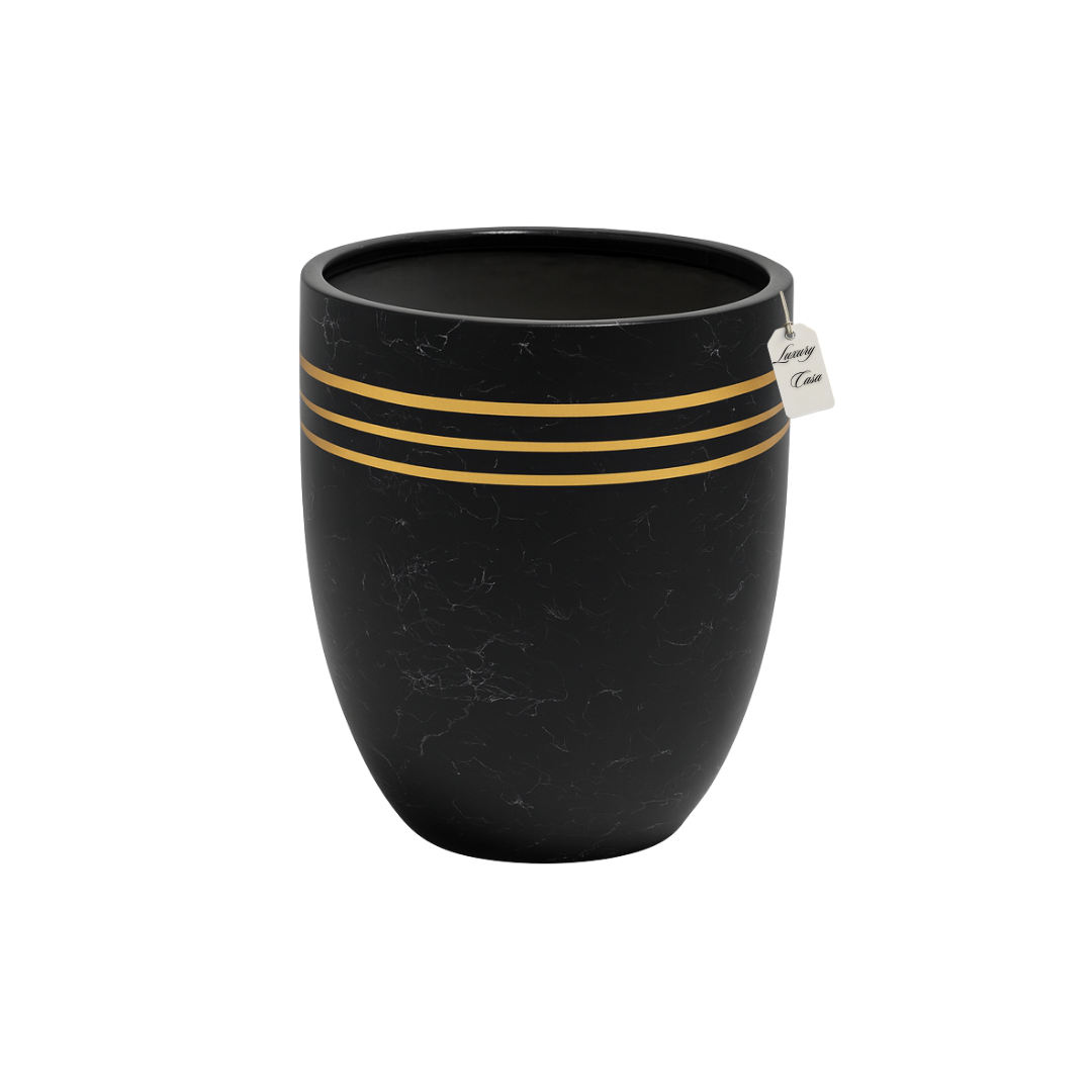 Marble Finish Planter with Gold Accents – Modern Decorative Pot - Small Luxury Casa