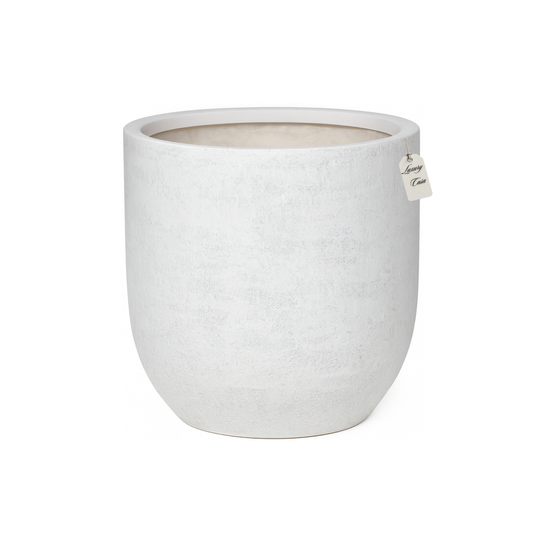 Stone Finish Round Planter – Modern Decorative Pot - Small Luxury Casa
