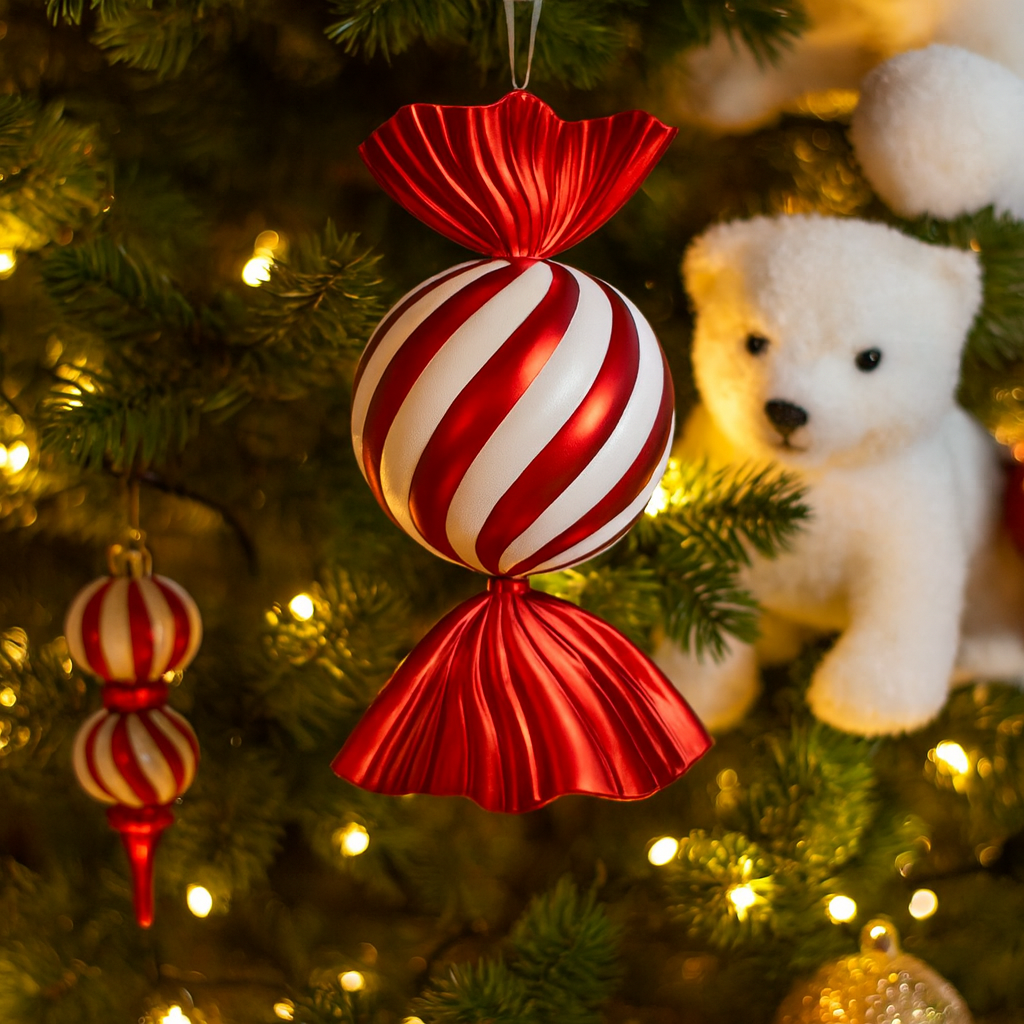 Christmas Round Striped Candy Ornament Luxury Casa